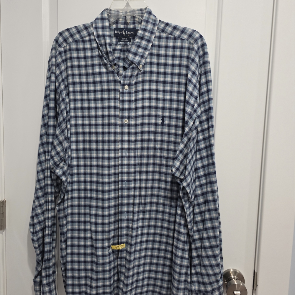 Ralph Lauren Men's Navy and White Plaid Shirt